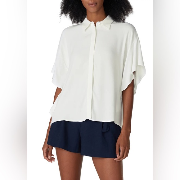 Club Monaco Women’s Caftan Sleeve Blouse - White, Relaxed Fit, Viscose, Size XS - Picture 3 of 6